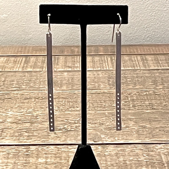 Matte Sterling Silver 3.5” Drop Earrings - Picture 3 of 3